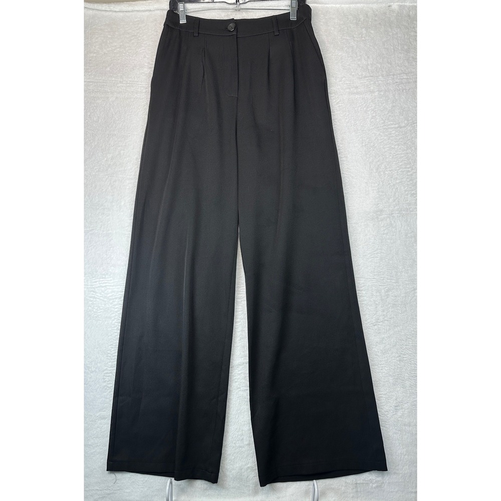 Princess Polly Trousers Womens 8 Black High Rise Pleated Wide Leg Pants